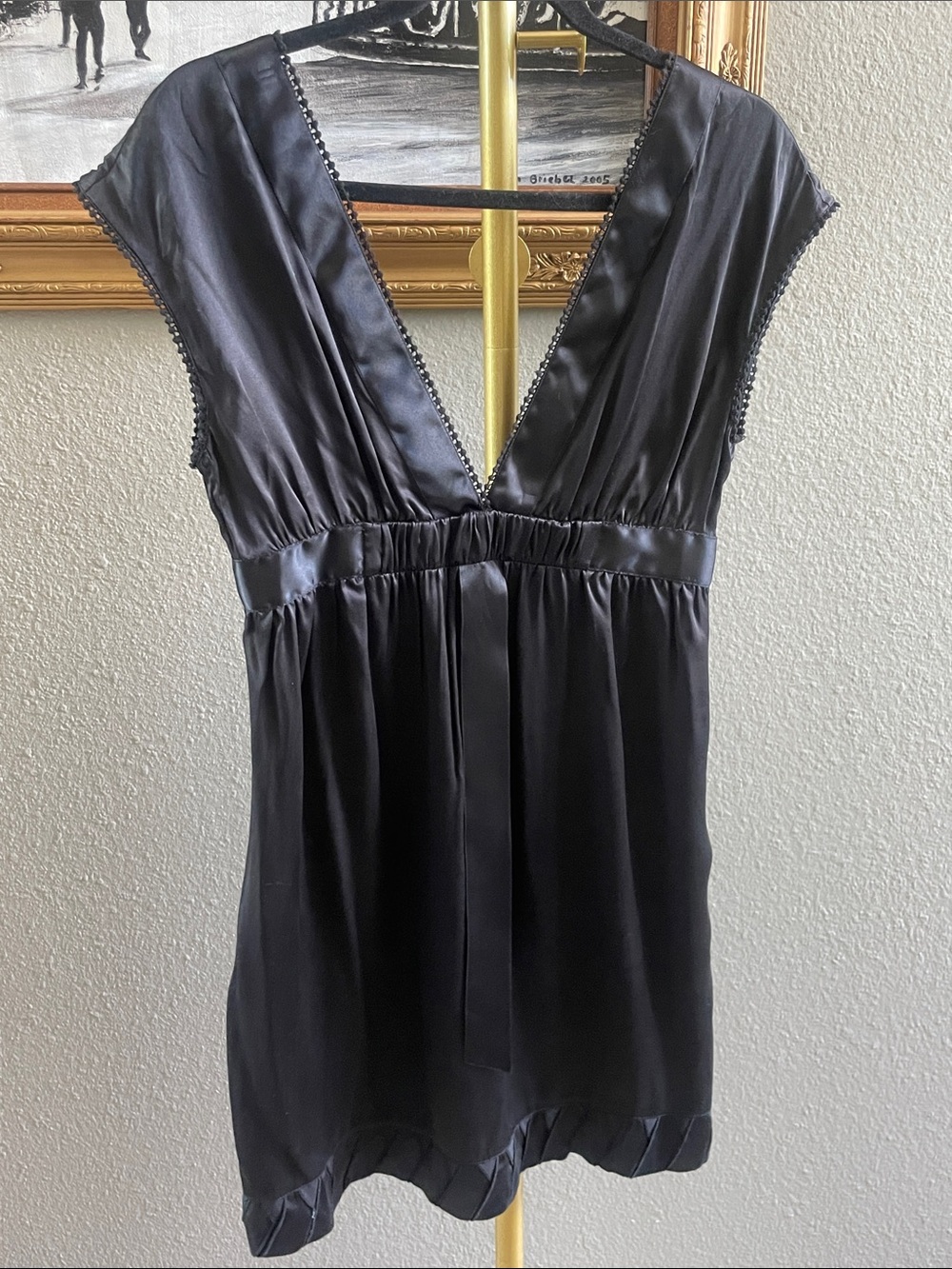 See By Chloé Black Satin Dress with Gathered Waist